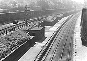 Aerial view of the now abandoned Five Ways station's down platform viewed from Islington Row bridge