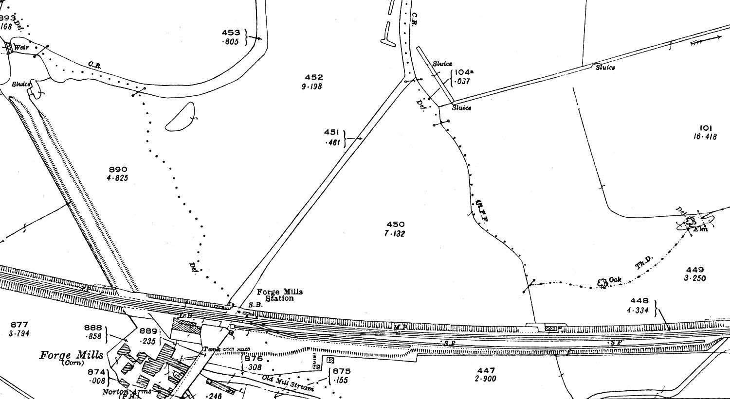 A 1924 25 inch to the mile Ordnance Survey map showing Forge Mills station and its goods yard