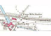 An 1886 25 inch to the mile Ordnance Survey map showing Forge Mills station and its goods yard