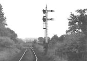 The MR signal post carrying two Distant semaphore signals near Frogmill Crossing on 11th July 1954