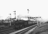 Ex-LMS 5XP 4-6-0 Jubilee No 45561 'Saskatchewan' passes the distant signals to the north of Halesowen Junction