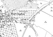 An undated Ordnance Survey map showing the closeness of the station and goods sidings to Harvington village