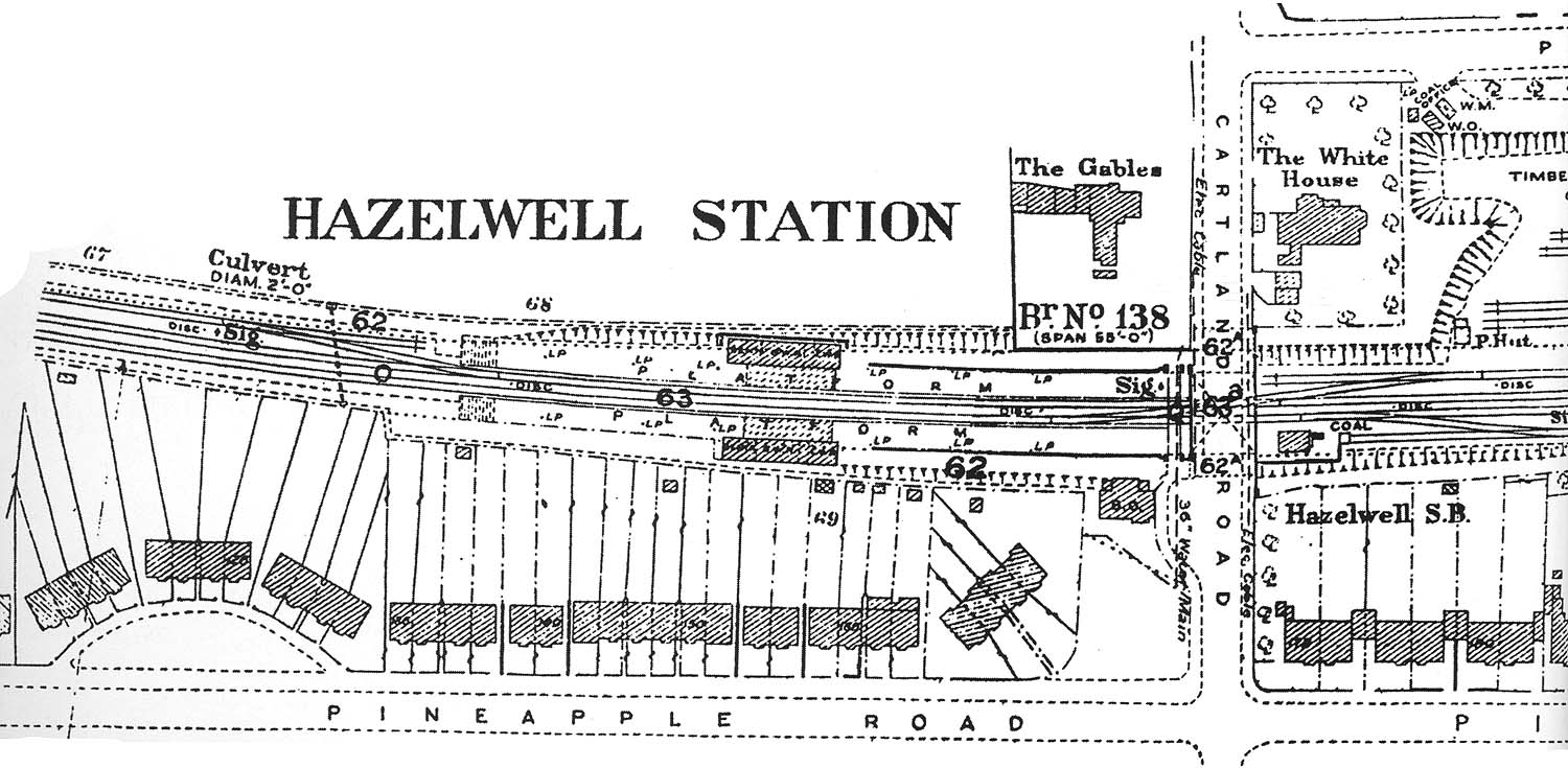 An undated 2 Chains Survey of Hazelwell Station showing its relationship to the goods yard which was the other side of Cartland Road
