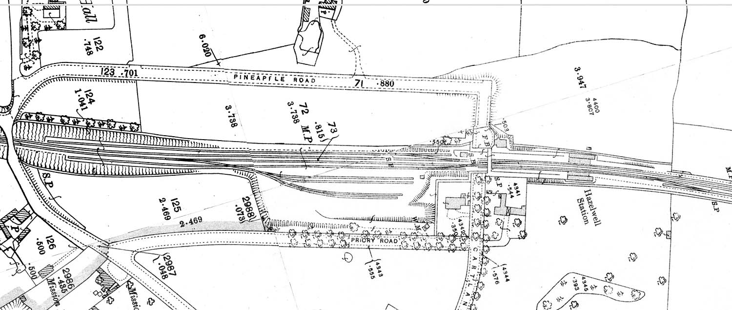 A 1913 25 inches to the mile Ordnance Survey Map of Hazelwell station and goods yard showing Cartland Road being divided into two by the railway