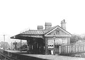 View of Hazelwell station's down platform building showing the unusual cowlings fitted to all three chimneys
