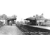 Looking along Hazewell station's up platform towards Camp Hill showing substantial structures on both platforms
