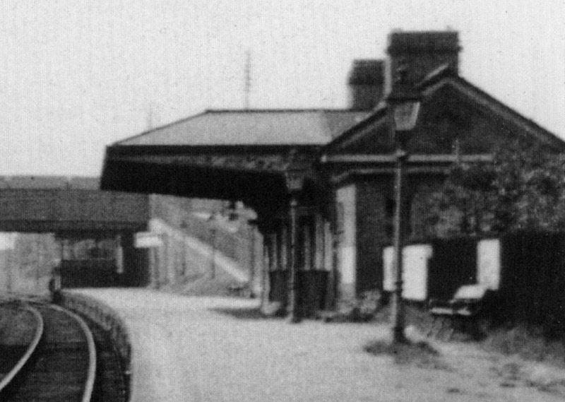 Close up showing the station building on Hazelwell's up platform