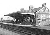Close up showing the down platform's building which housed the passenger waiting rooms