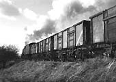 Ex-LMS 8F 2-8-0 No 48646 is seen at the head of train of empty wagons bound for Baddesley Colliery