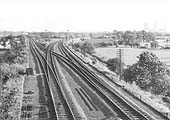 Looking towards Whitacre as an up goods train is seen working very hard on a freight to Derby on 30th June 1959