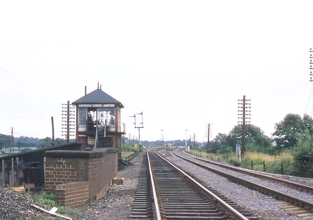 View of Kingsbury Station Junction Signal Box seen on 9th August 1969 with the junction in the distance