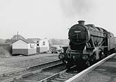 Ex-LMS 8F 2-8-0 No 48339 passes Kingsbury's temporary accommodation whilst at the head of a Class J goods train