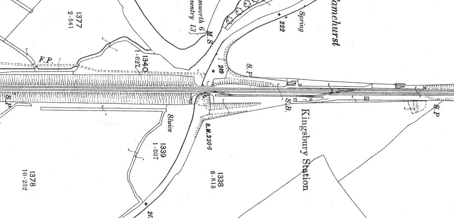 A 1901 Ordnance Survey Map showing Kingsbury Station and goods yard and the junction to Water Orton