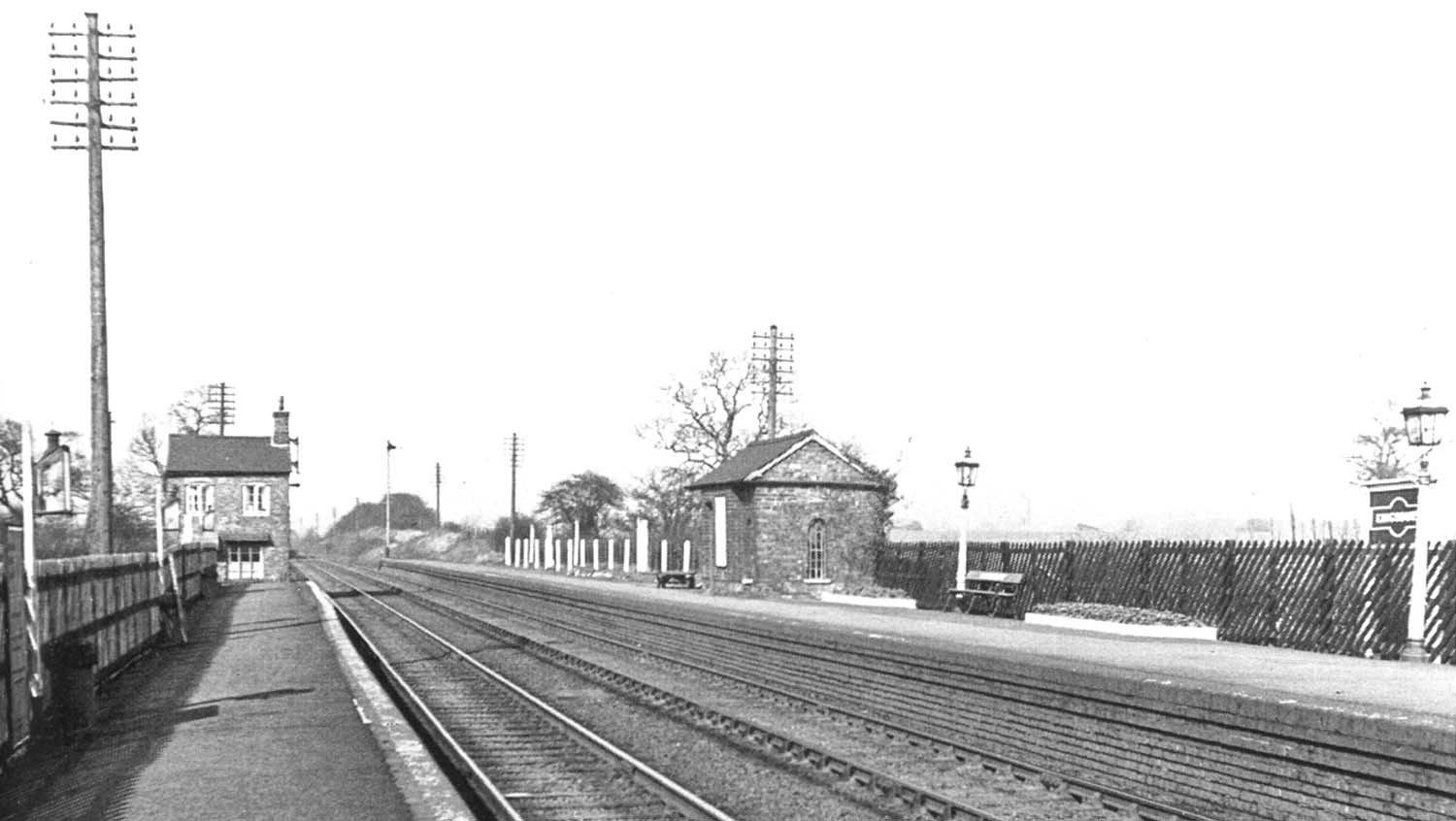 Looking towards Derby with the station staff house standing at the end of the up platform circa 1956