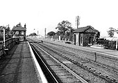 Looking towards Derby with the station staff house standing at the end of the up platform circa 1956