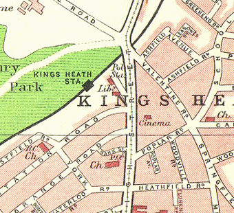 Diagram showing the location of Kings Heath Station