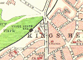 Diagram showing the location of Kings Heath Station