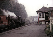 British Railways built Ivatt 4MT No 46454 runs tender first through Kings Heath with a guards van on its way to Camp Hill