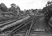 View looking towards Camp Hill showing the connection from the down line to the goods yard in June 1966