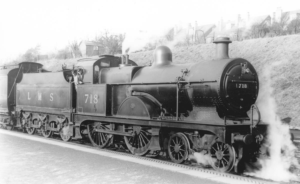 LMS 3P 4-4-0 No 718 stands at the West Suburban Railway up platform at the head of a local train on 13th November 1931