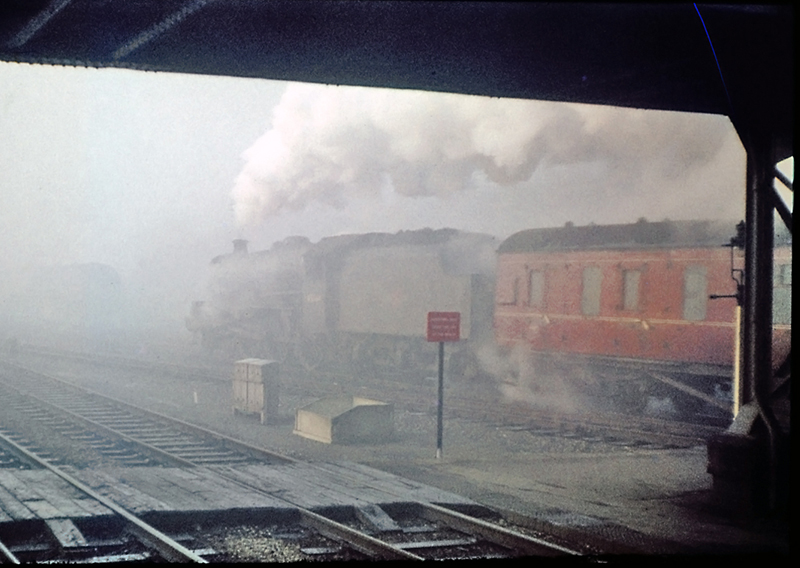Ex-LMS 5XP 4-6-0 No 45561 'Saskatchewan' storms through Kings Norton on a very foggy morning whilst at the head of a Bristol to Birmingham express