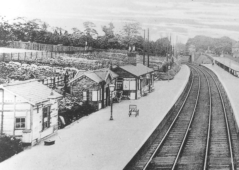Close up of  the structures on the up platform which were demolished by the time the line was quadrupled in the 1930s