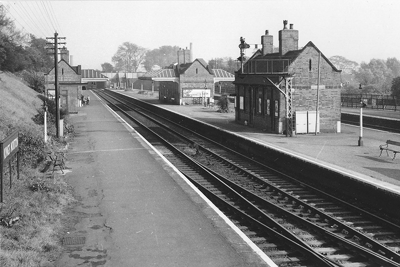 An elevated view of the enlarged station's West Suburban platforms showing the substantive platform buildings