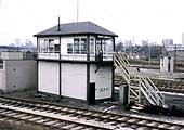 A 1974 view of Lawley Street A Signal Box with the departure lines to its front and the arrival lines behind