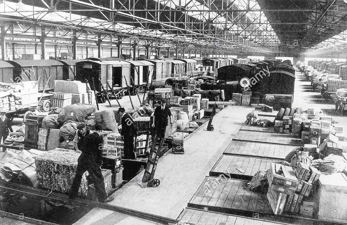 A 1945 internal view of Lawley Street's new shed showing the benefit of using a lightweight structure to maximise internal space