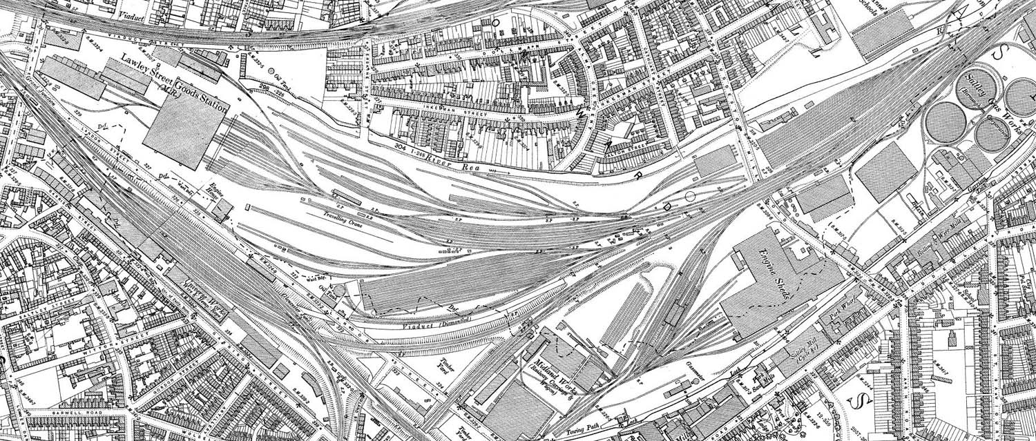 A 1913 Ordnance Survey Map showing all of Lawley Street Goods Station, Saltley Shed and Saltley Gas Works