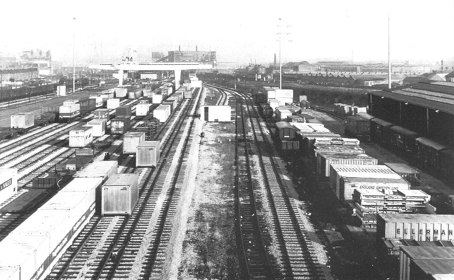 View looking towards Saltley showing the new freightliner terminal in the foreground on 6th November 1969