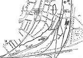 Part of an 1873 street map of Birmingham showing the line and principal features of the railways around Lander and Lawley Street