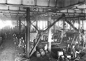 An internal view of Lawley Street Warehouse showing the transfer of goods between road and rail vehicles
