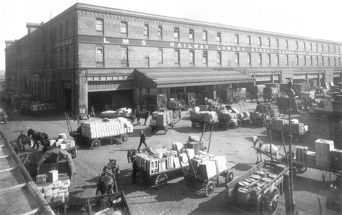 View from the Empties Metal Shed of the rear of Lawley Street Goods Warehouse and its new awning