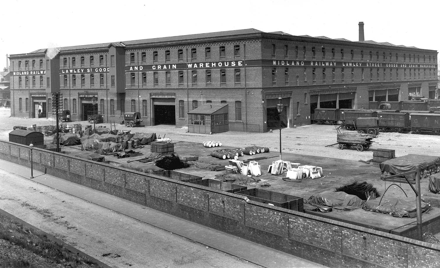 View of Lawley Street's Goods and Grain Warehouse taken from the London & Birmingham railway with Landor Street in the foreground