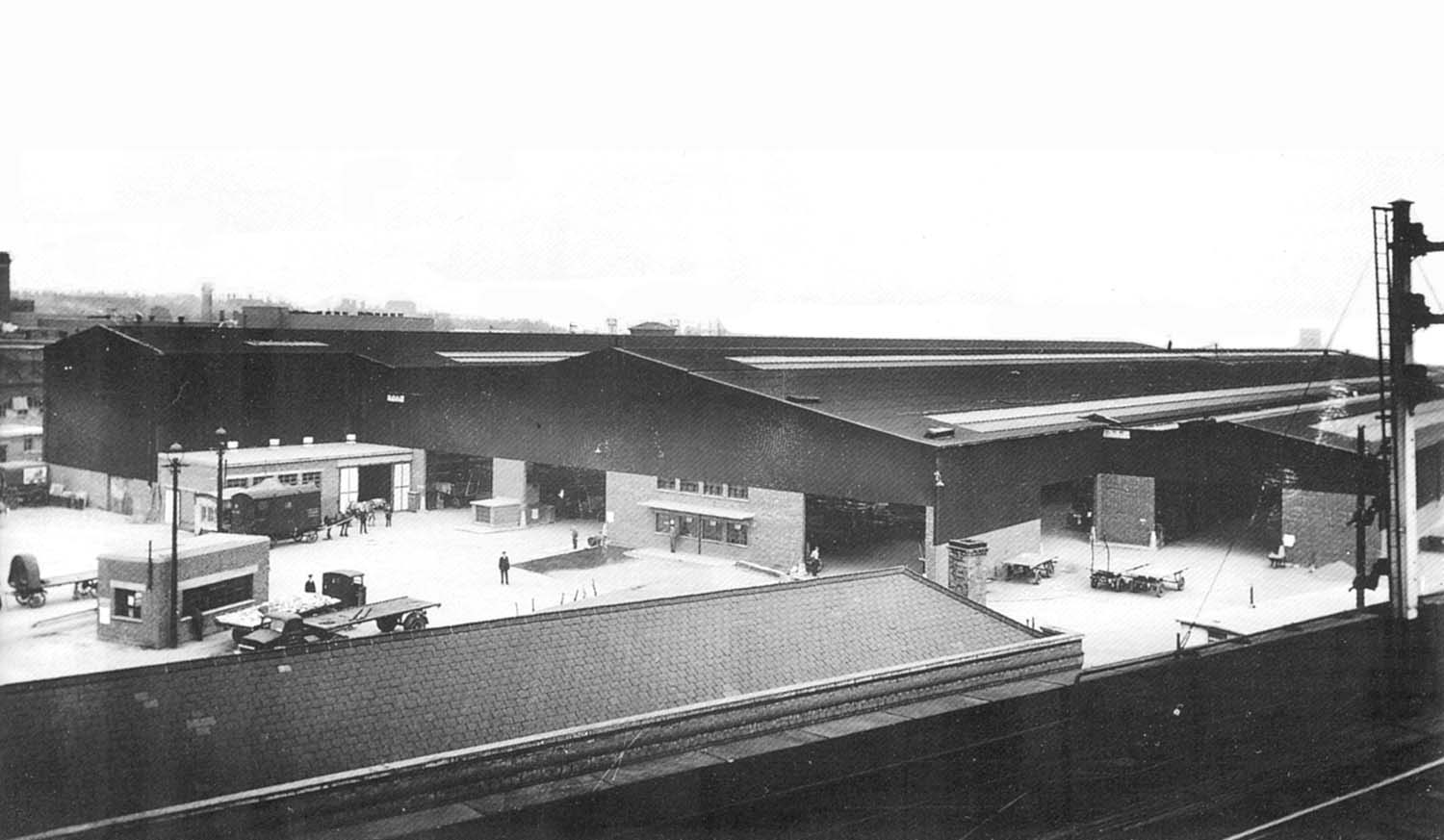 Lawley Street's new goods shed viewed from the south-west with the former L & B lines in the foreground