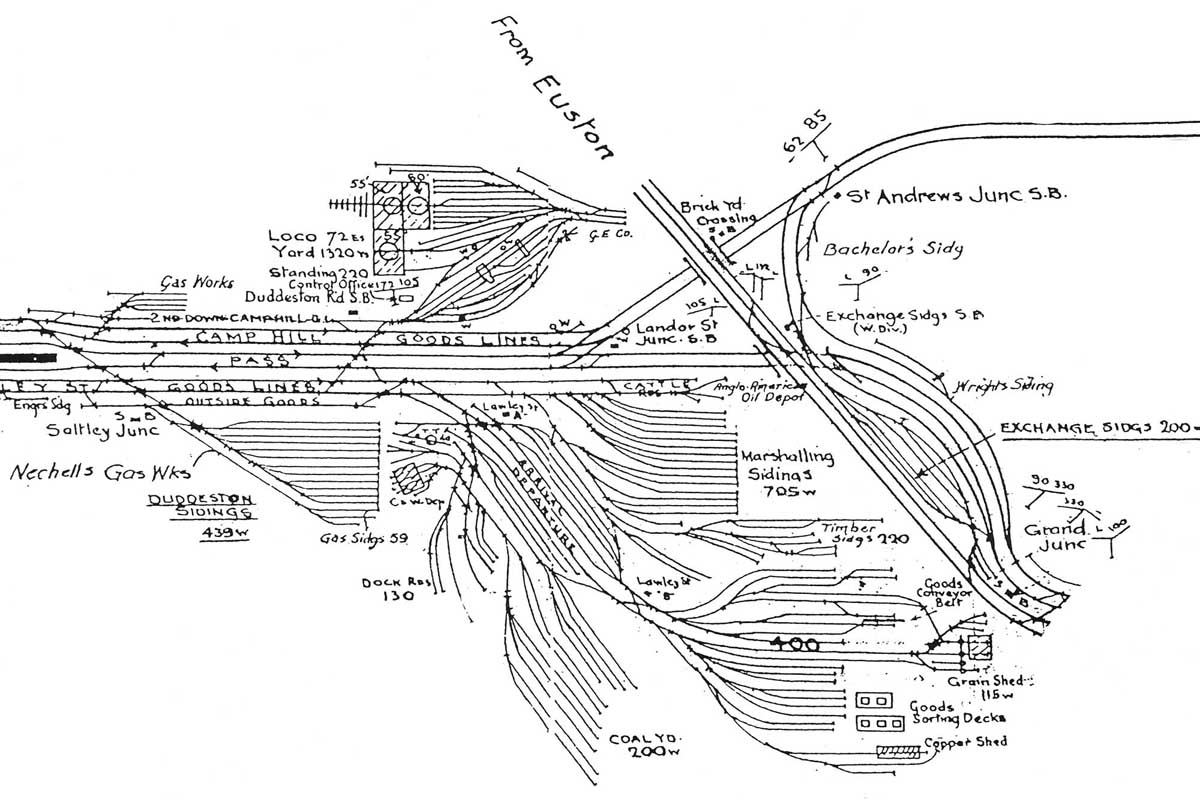 A 1938 schematic drawing of Lawley Street goods yard showing the various capacities of the sidings