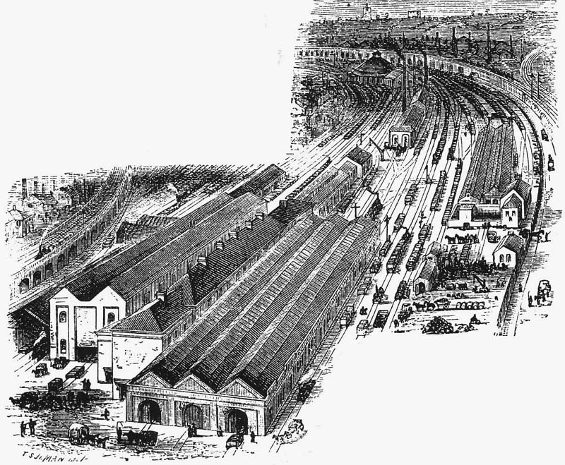 View of Lawley Street Goods Station circa 1875 showing the original B&DJR passenger station in the centre