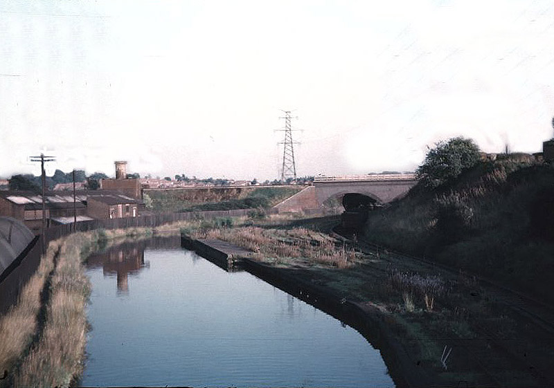 View of the original Birmingham West Suburban Railway's route which ran parallel to the Worcester Canal on 31st August 1955