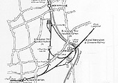 Schematic diagram showing the various railway lines around Bournville, Lifford and Kings Norton