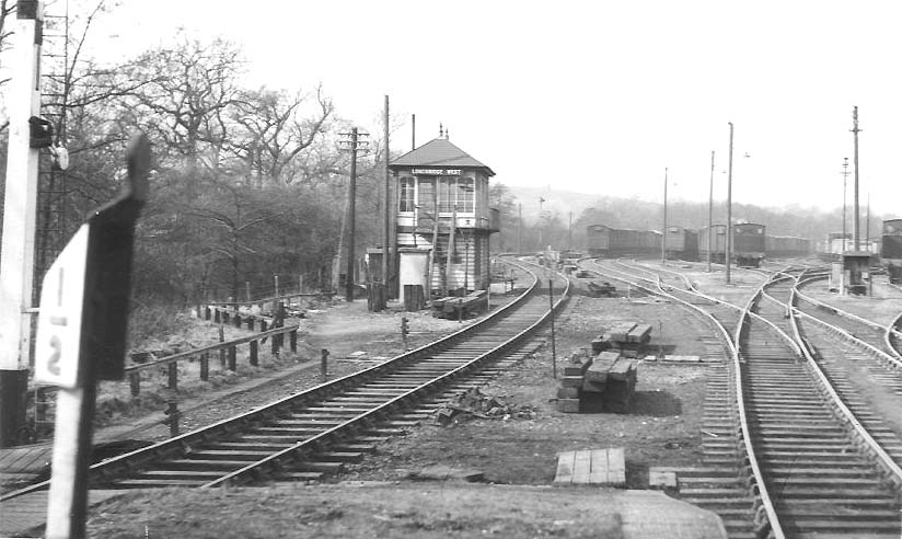 Looking towards Rubery Station with Longbridge West Signal Box on the left on 12th March 1962