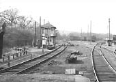 Looking towards Rubery Station with Longbridge West Signal Box on the left on 12th March 1962