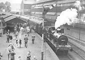 Ex-MR 2F 0-6-0 No 58271 stands at Longbridge station with an SLS Railtour on Saturday 30th May 1959
