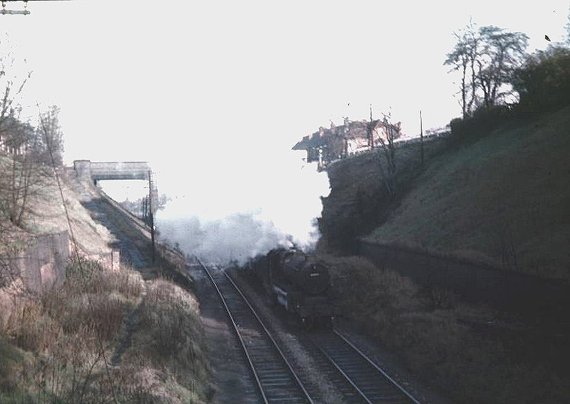 Ex-LMS 4-6-0 Stanier Black 5  No 44917  is seen at the head of a Bristol express on 28th November 1956