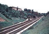 Looking diagonally towards Moseley station with Kings Heath ballast sidings on the left on 30th May 1955