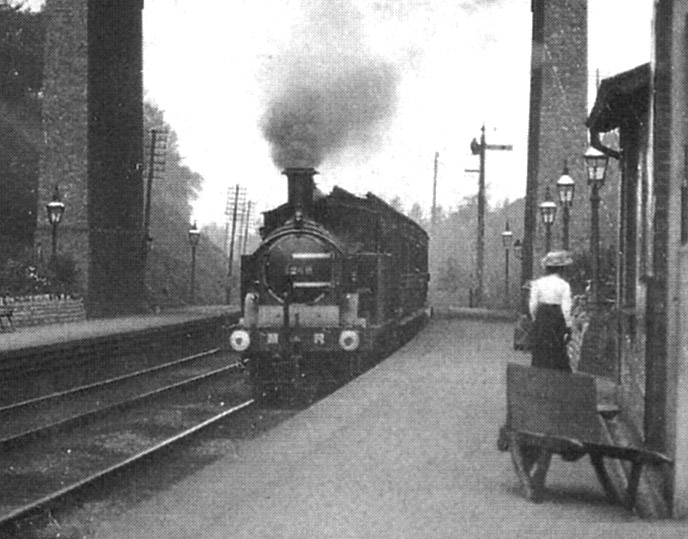 Close up of MR 0-4-4T a member of the 1252 class, No 1249 arriving at the head of a Birmingham suburban service