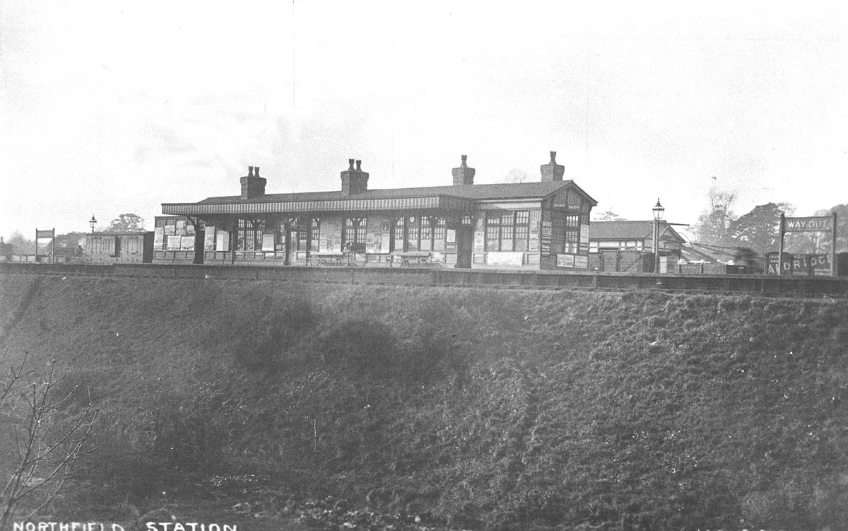An Edwardian Postcard of a distant view of Northfield Station as seen from the adjacent fields
