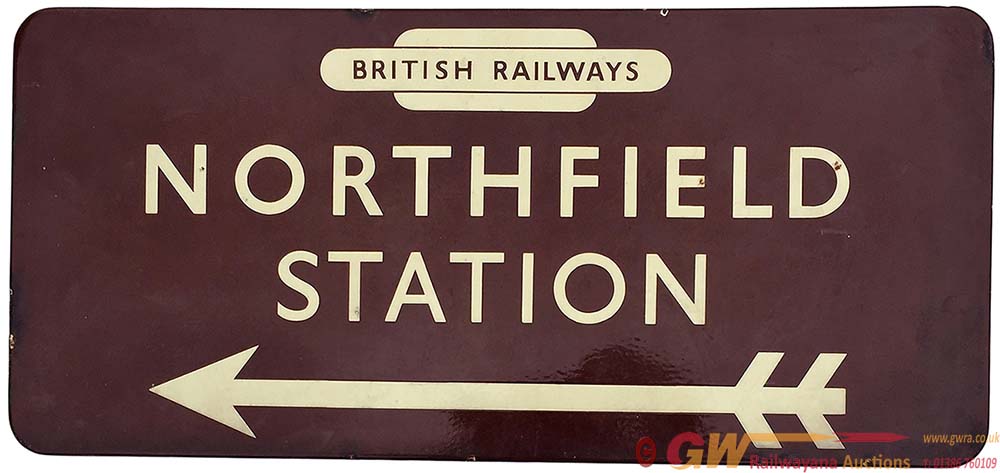 A British Railways (Western Region) Station Direction Sign with a BR Totem included at the top of Northfield statio