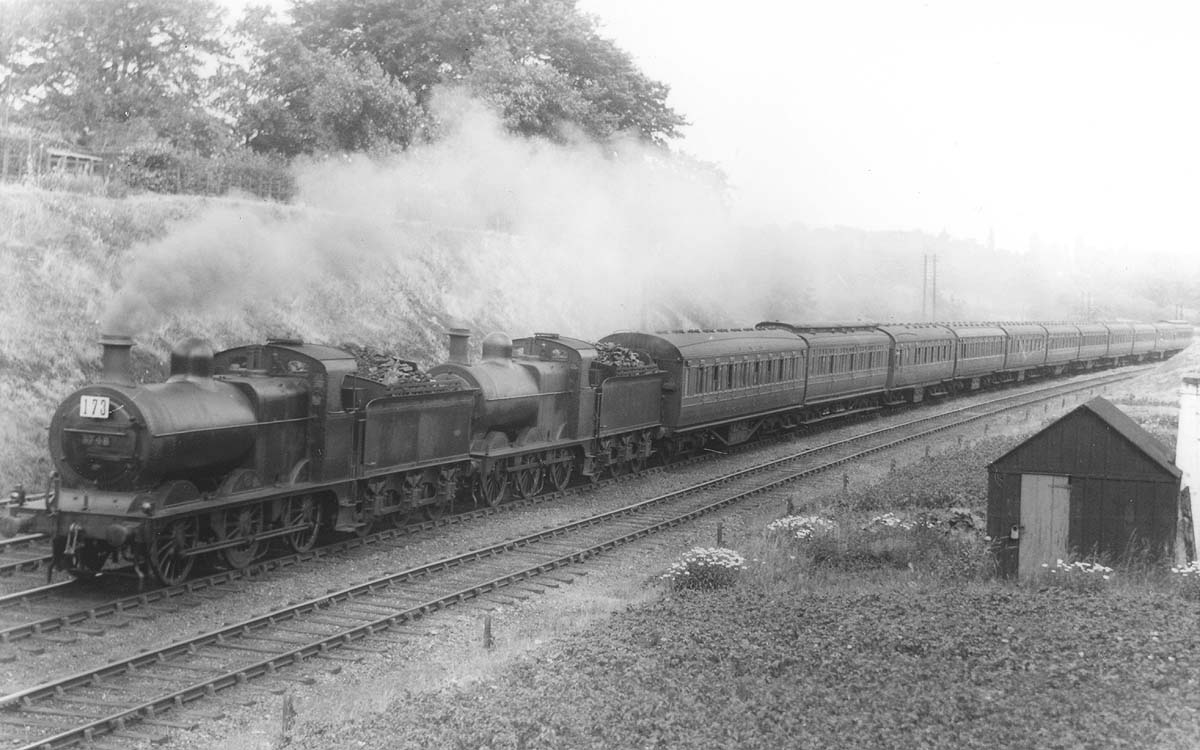 Ex-MR 0-6-0 3F No 3748 is seen piloting class member 0-6-0 3F No 3568 on a down excursion express train