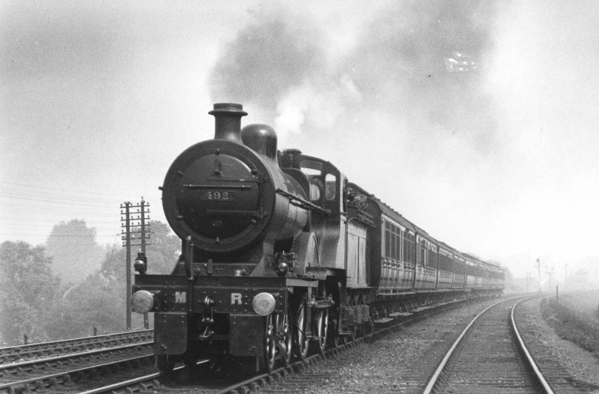 MR 2P 4-4-0 No 492 at the head of a down express near Northfield during the summer holidays in August 1921